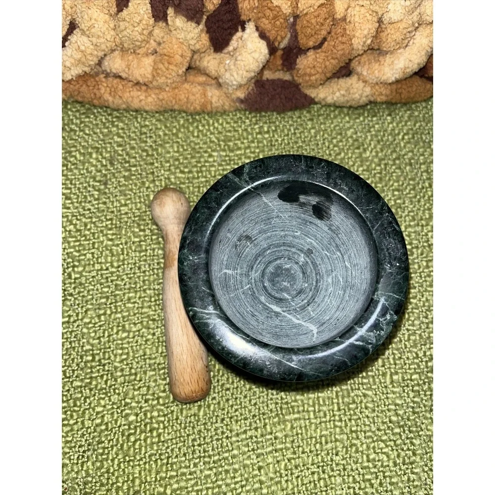 Mortar And Pestle Footed Marble Natural‎ Stone Green Food Grinder